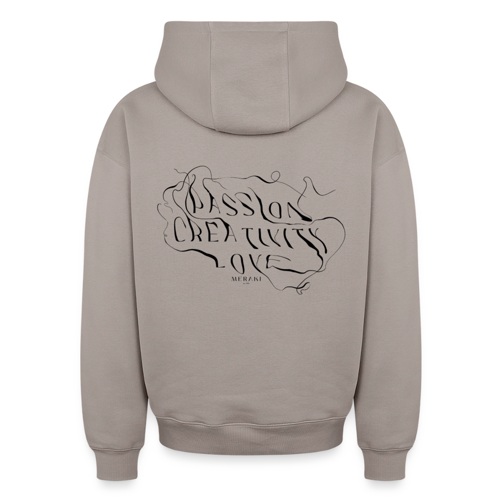 Oversized Heavyweight Hoodie - PASSION, CREATIVITY, LOVE - Taupe