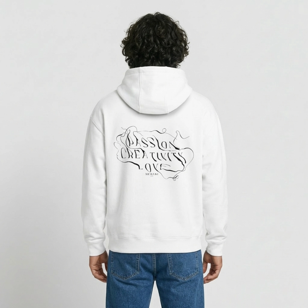 Oversized Heavyweight Hoodie - PASSION, CREATIVITY, LOVE - Weiß
