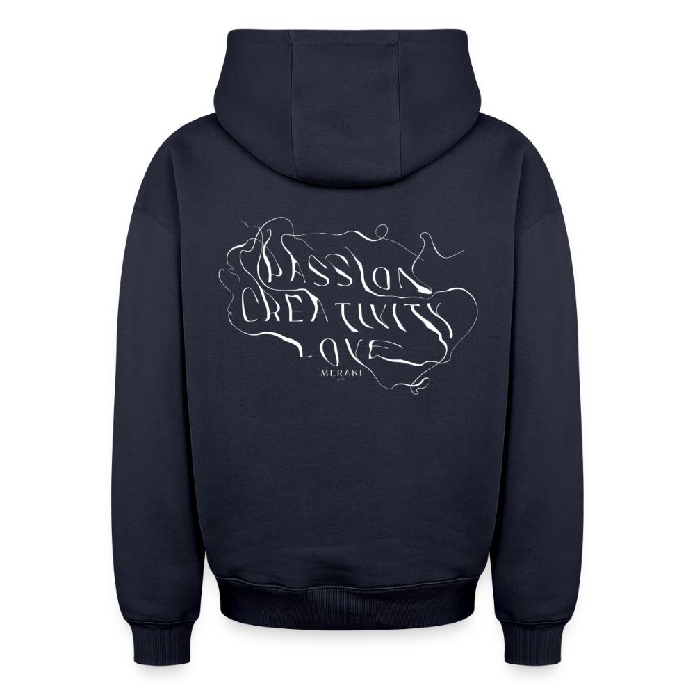 Oversized Heavyweight Hoodie - PASSION, CREATIVITY, LOVE - Navy