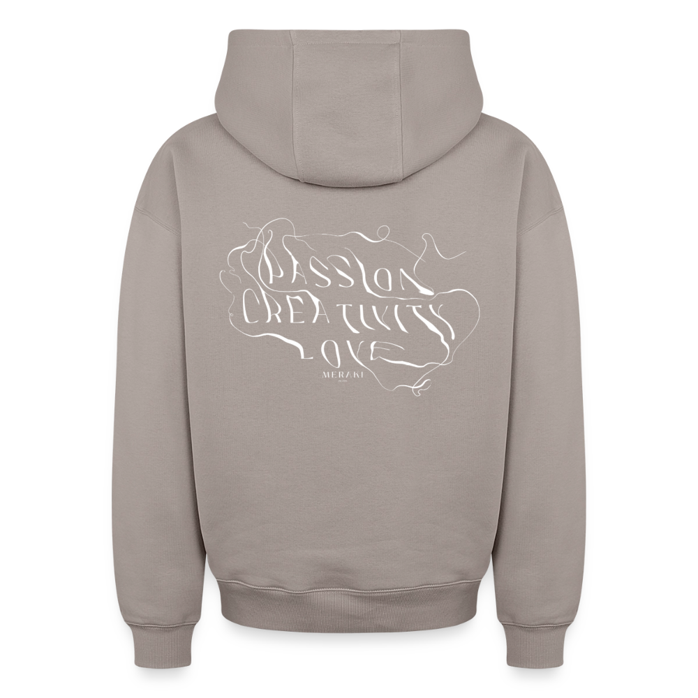 Oversized Heavyweight Hoodie - PASSION, CREATIVITY, LOVE - Taupe