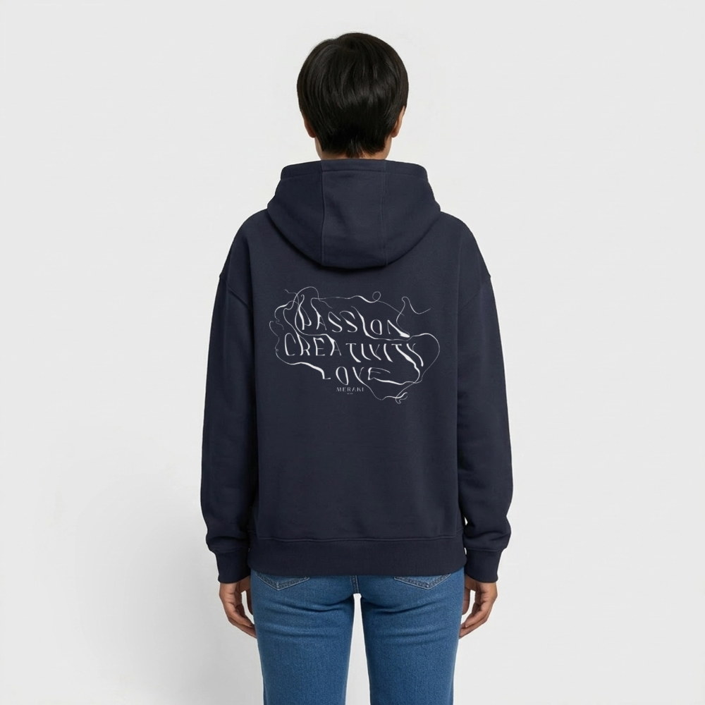 Oversized Heavyweight Hoodie - PASSION, CREATIVITY, LOVE - Navy