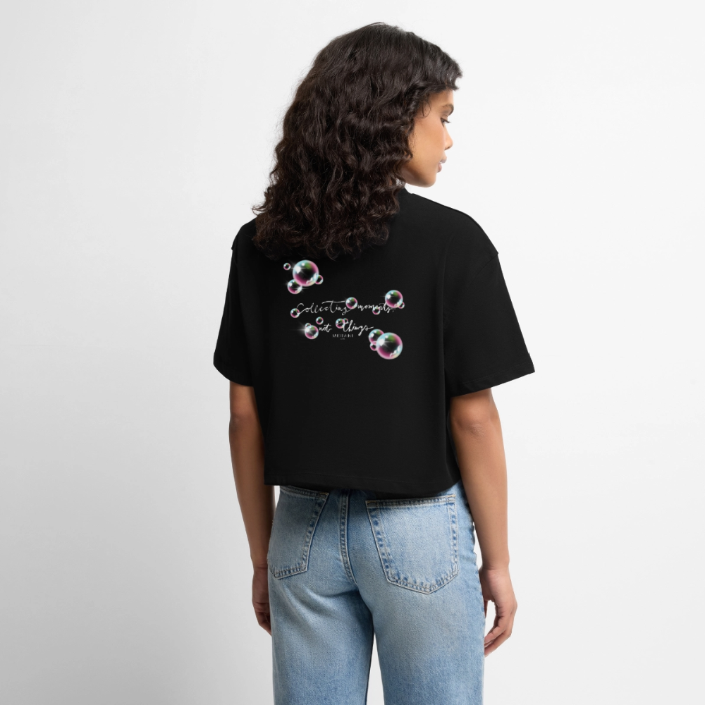 Frauen Premium Oversized Bio Cropped T-Shirt - Schwarz