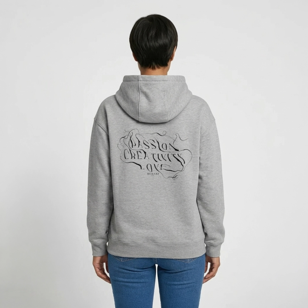 Oversized Heavyweight Hoodie - PASSION, CREATIVITY, LOVE - Grau meliert