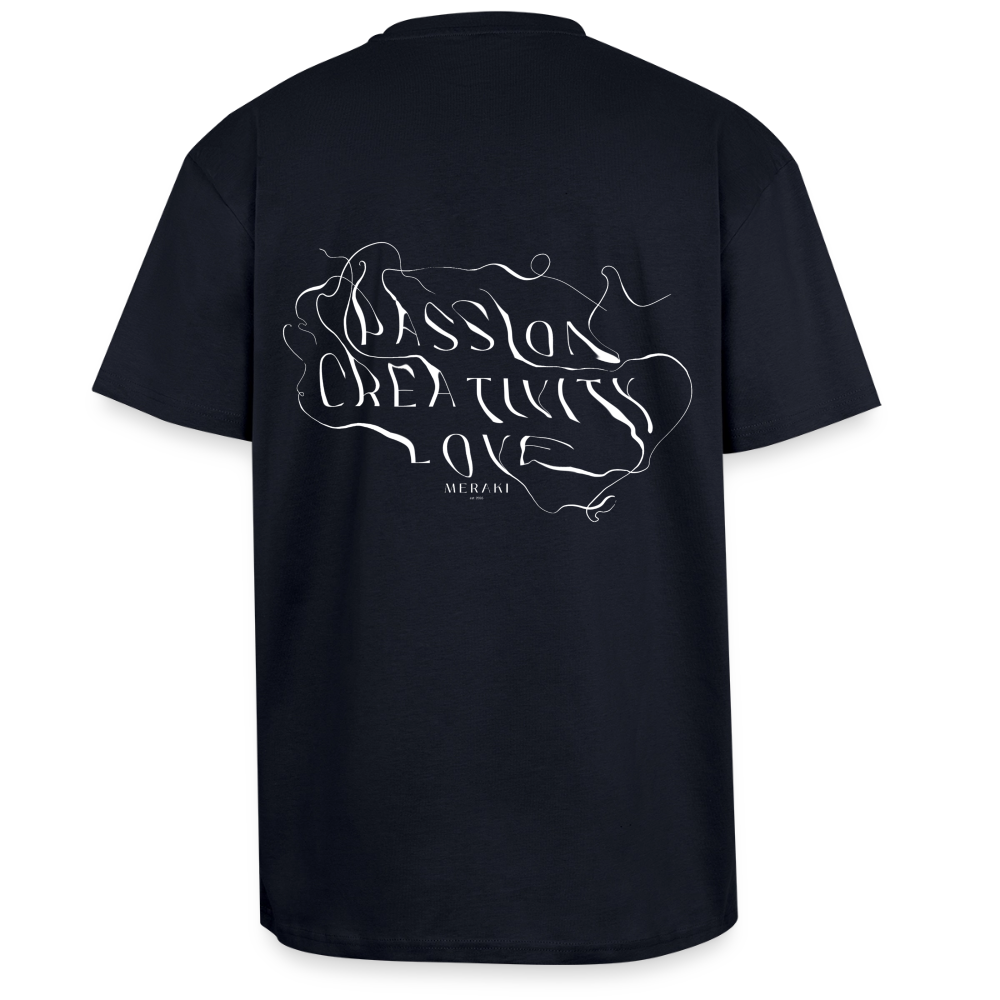 Oversized Heavyweight T-Shirt - PASSION CREATIVITY LOVE - French Navy