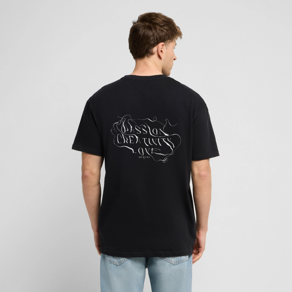 Oversized Heavyweight T-Shirt - PASSION CREATIVITY LOVE - Schwarz