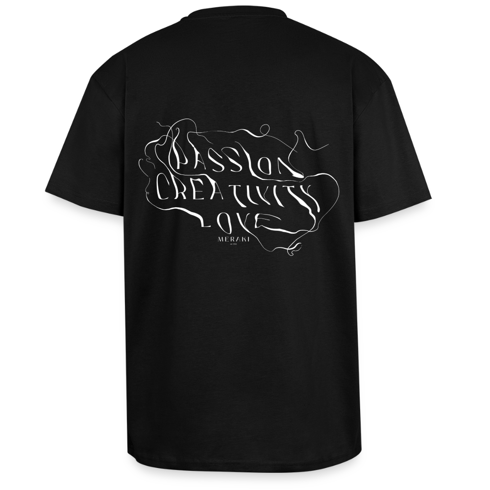 Oversized Heavyweight T-Shirt - PASSION CREATIVITY LOVE - Schwarz