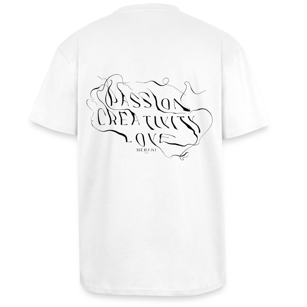Oversized Heavyweight T-Shirt - PASSION CREATIVITY LOVE - Weiß