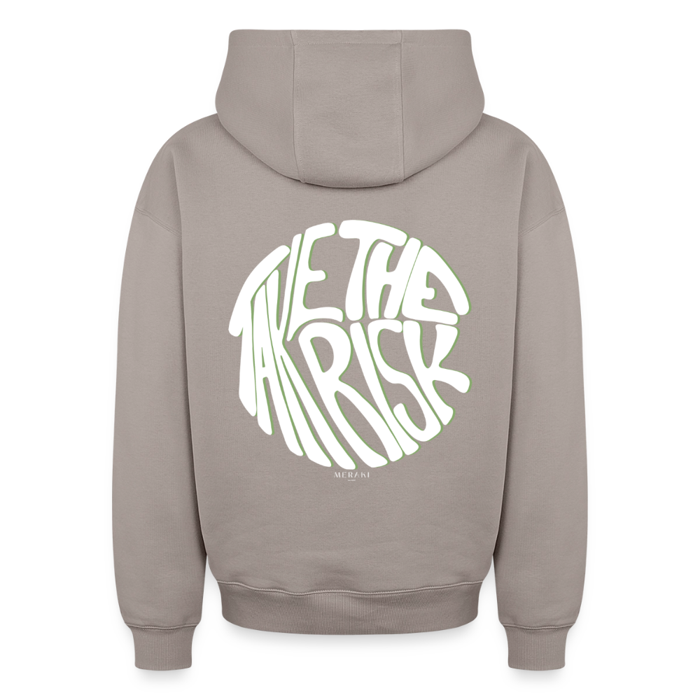 Oversized Heavyweight Hoodie - TAKE THE RISK - Taupe