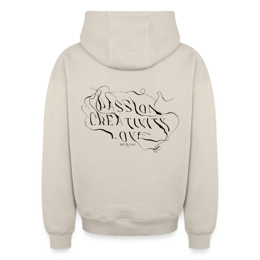 Oversized Heavyweight Hoodie - PASSION, CREATIVITY, LOVE - Beige
