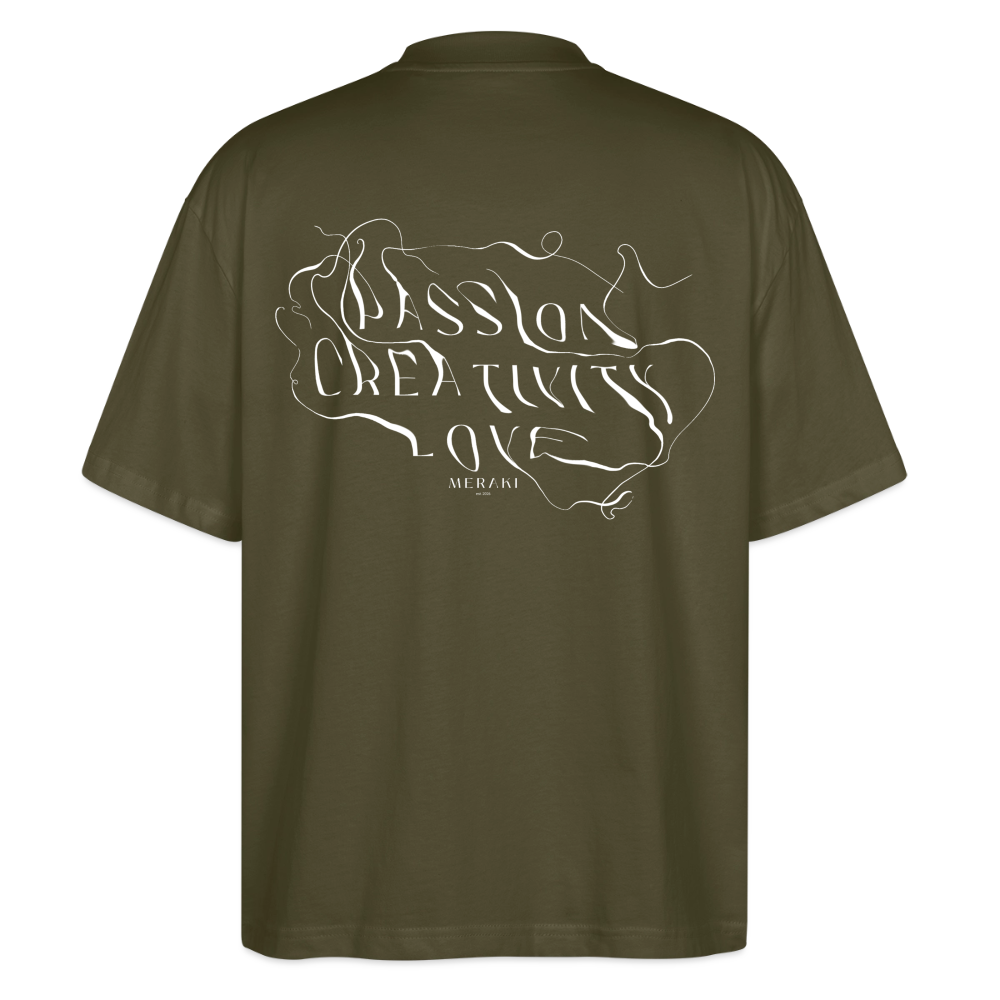 Stanley/Stella Oversized Unisex Organic T-shirt Blaster 2.0 - PASSION, CREATIVITY, LOVE - khaki