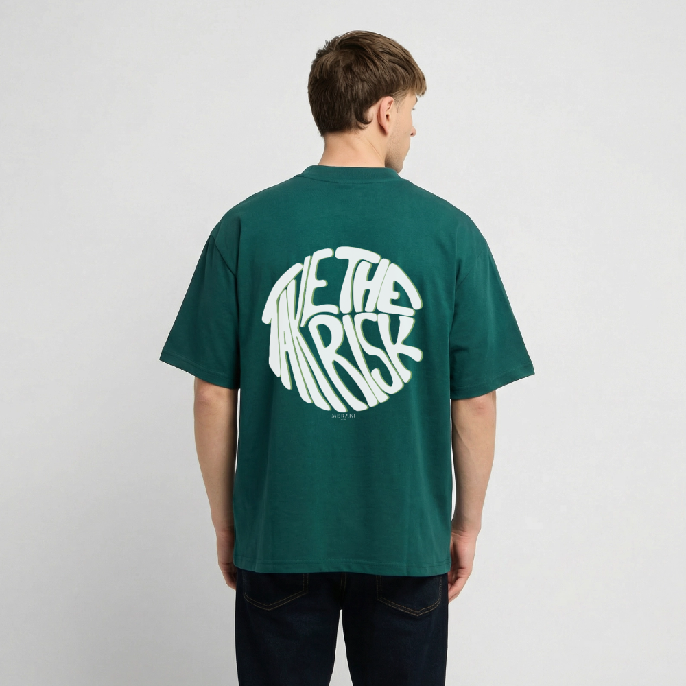 Oversized Heavyweight T-Shirt - TAKE THE RISK - hunter Green