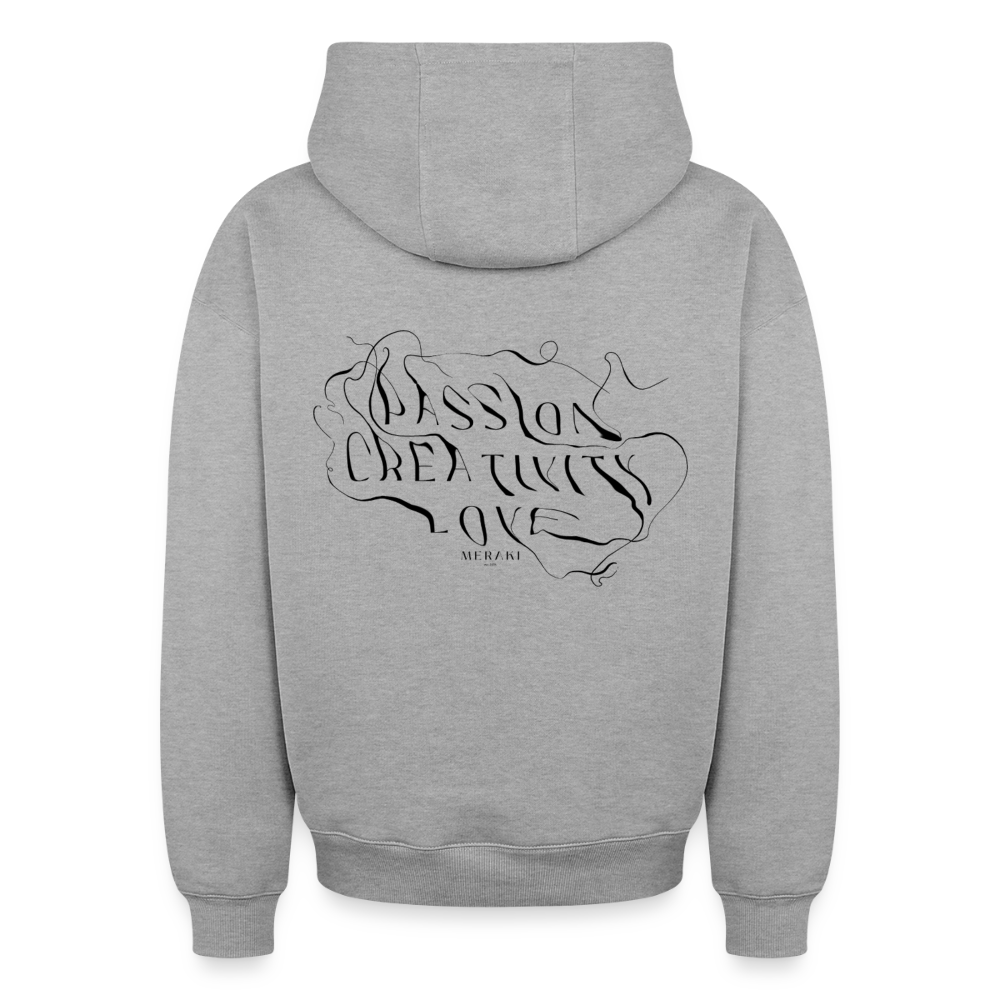Oversized Heavyweight Hoodie - PASSION, CREATIVITY, LOVE - Grau meliert