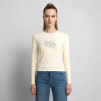Frauen Slim Fit Langarmshirt - Creme