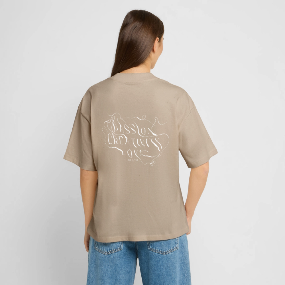 Stanley/Stella Oversized Unisex Organic T-shirt Blaster 2.0 - PASSION, CREATIVITY, LOVE - stone