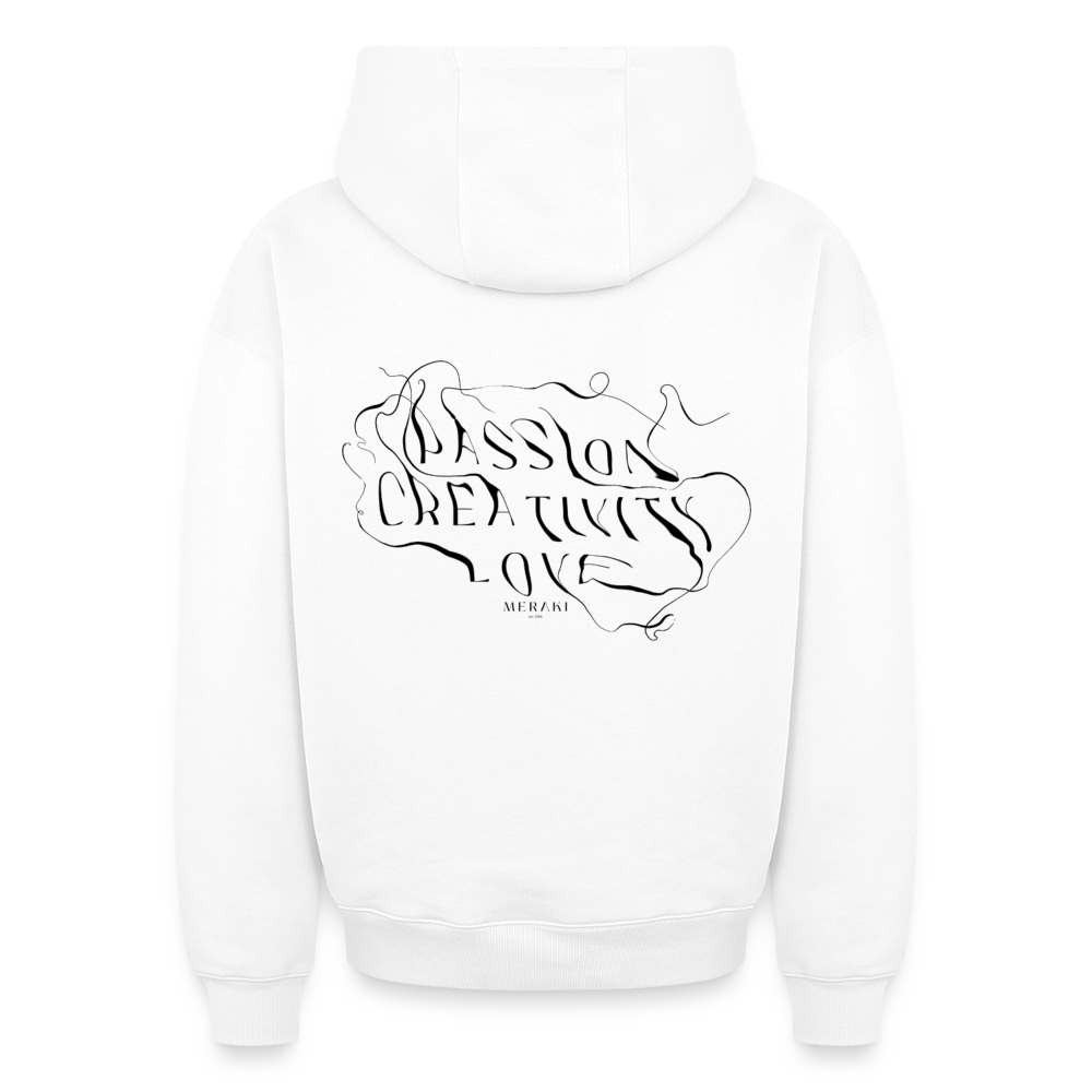 Oversized Heavyweight Hoodie - PASSION, CREATIVITY, LOVE - Weiß