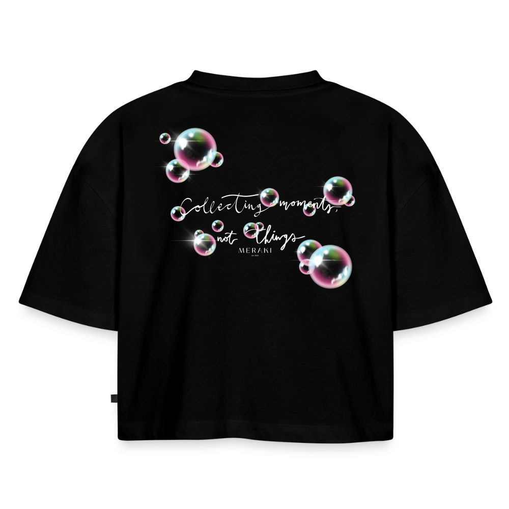 Frauen Premium Oversized Bio Cropped T-Shirt - Schwarz