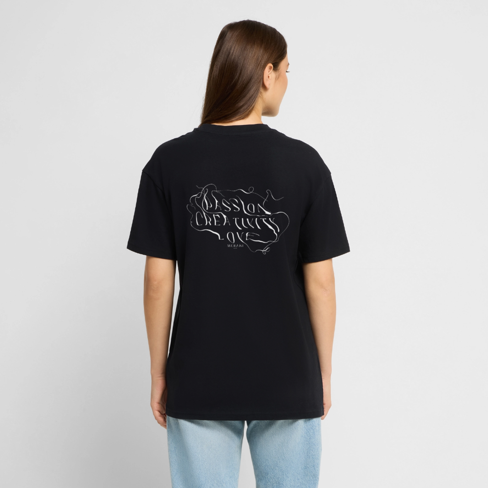 Oversized Heavyweight T-Shirt - PASSION CREATIVITY LOVE - Schwarz