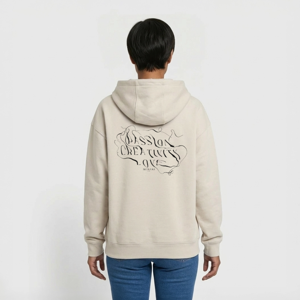 Oversized Heavyweight Hoodie - PASSION, CREATIVITY, LOVE - Beige
