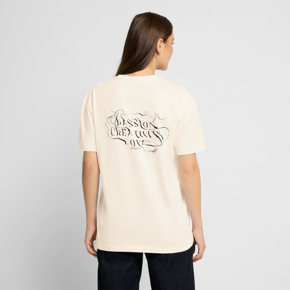 Oversized Heavyweight T-Shirt - PASSION CREATIVITY LOVE - Creme