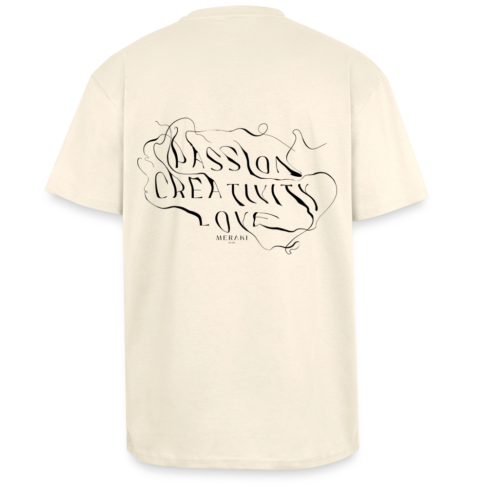Oversized Heavyweight T-Shirt - PASSION CREATIVITY LOVE - Creme