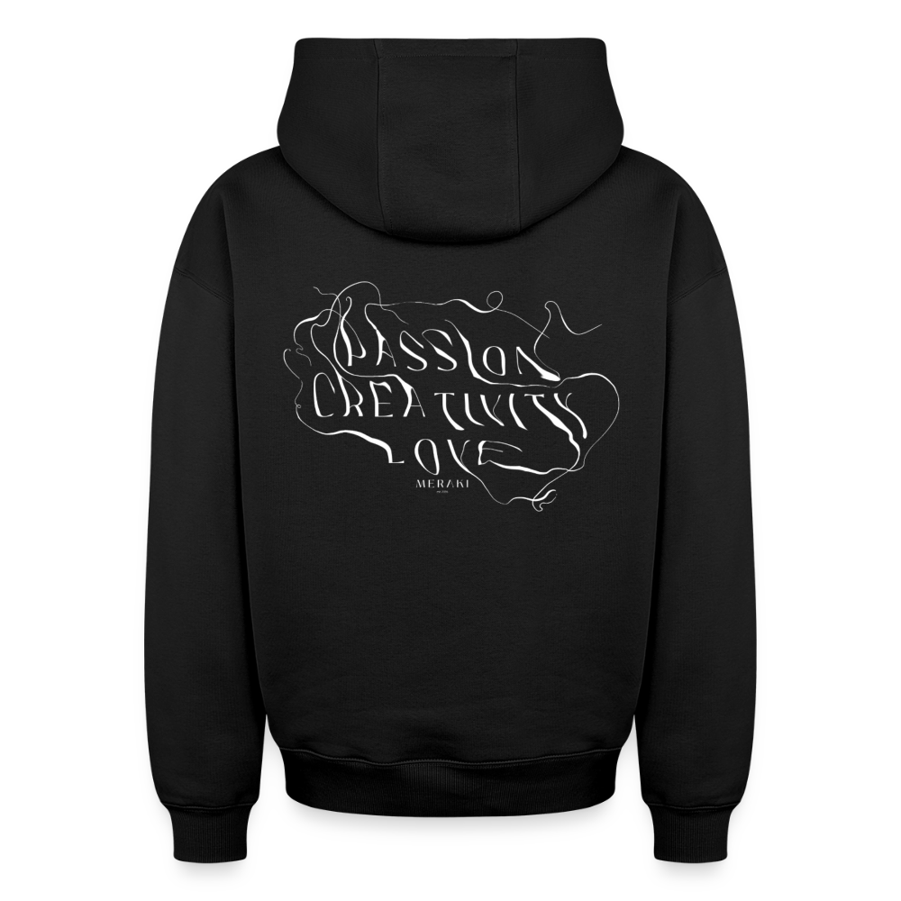 Oversized Heavyweight Hoodie - PASSION, CREATIVITY, LOVE - Schwarz